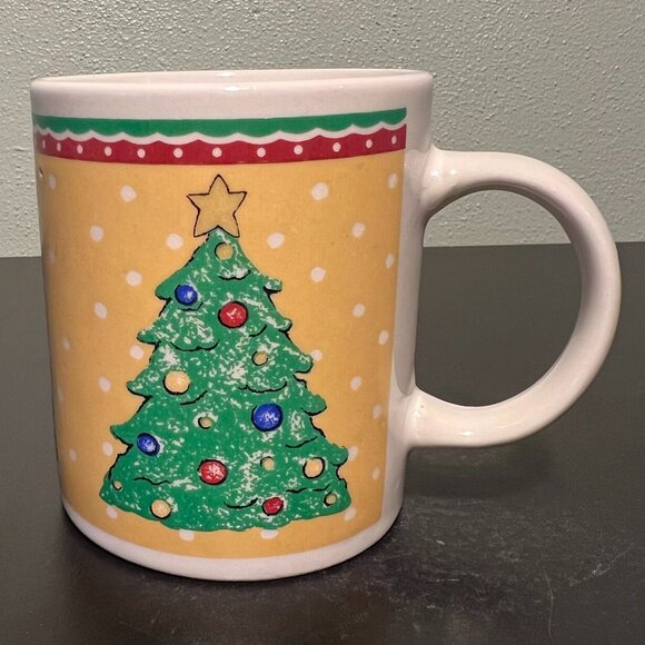 Vintage Gibson Gold Star-Topped CHRISTMAS TREE Ceramic Coffee Mug ~ Tannenbaum - Picture 3 of 8